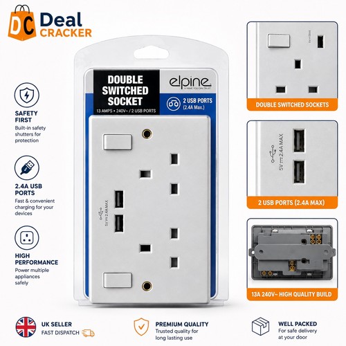 Usb wall socket gang 13a - usb,