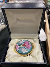 Moorcroft enamel floral designed pot with hinged cover, no damages, boxed