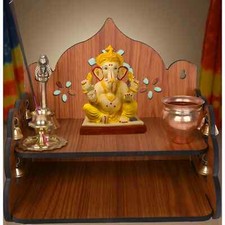 Wood Hand Crafted Pooja Mandir for Home & Office, Wall Mounted Wooden Temple