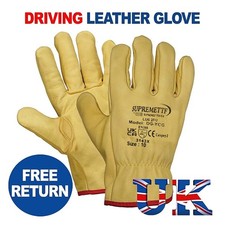 Premium Yellow Leather Driver Work Gloves Fleece Lined Lorry Truck Driving Glove