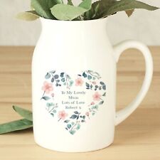 Personalised Floral Heart Flower Jug Vase Mother's Day Gift for Mum Grandma