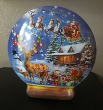 snow globe christmas decoration container SANTA cookie biscuit tin 18 cm