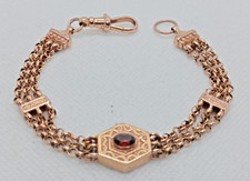 Stunning Fully Hallmarked 9ct Rose Gold & Garnet Albertina Bracelet 7.75" 15.6g