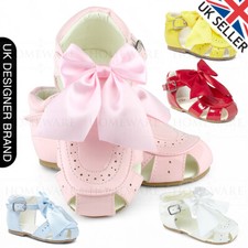 Bow Sandals Girls Spanish  Baby Patent Sandals Spider Hard Sole Pink White UK3 8