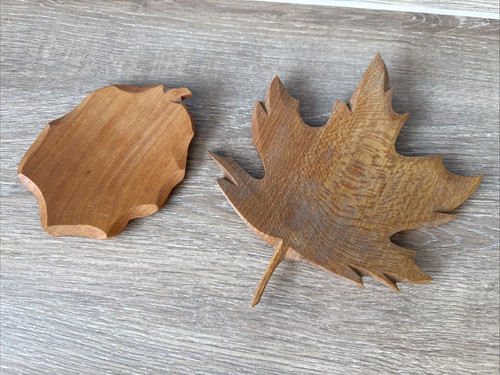 Pair hand carved wooden leaf - carved,