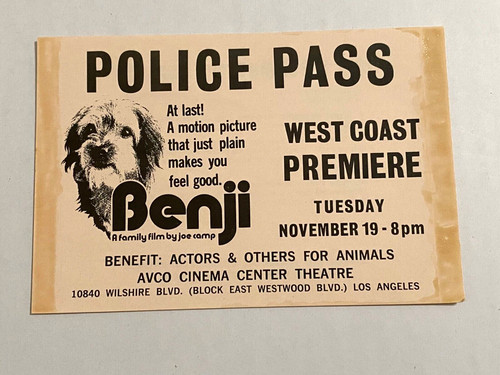 Benji movie police pass - police,