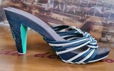 Italian Green And Gold Hand Made Wooden Mules With Feature Heel Size Eur 38 UK 5