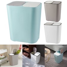 Press Lidded Double Recycling Bin 2 Section Compartment Kitchen Rubbish Dustbin