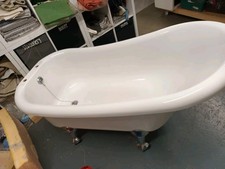 Freestanding Slipper Bath 1500mm.Legs  shower taps Included Roll Top Edge White