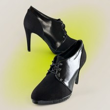 M&S Black Suede & Leather Stilleto Heel Lace Up Shoe Boots UK 5 VGC Wide Fit