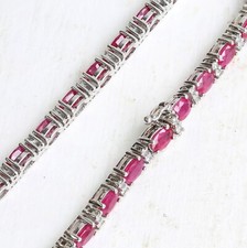 Gold Diamond Bracelet - 18ct White Gold Ruby Diamond Line Bracelet
