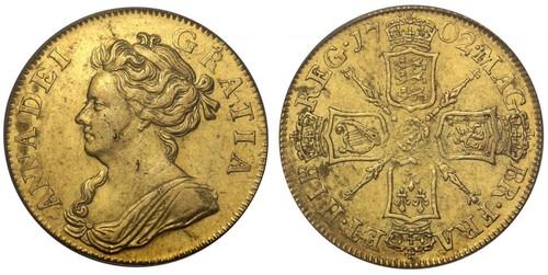 Anne 1702 guinea pre union - guinea,, pre-union