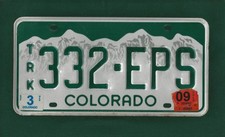 332-EPS COLORADO Truck, Dated 2009,   American Licence Plate 12"x6"