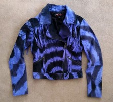 Miss 60 Sixty Suede Tie Dye Jacket XS Motorcycle Purple Black Fringe Biker Leath