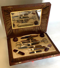 Vintage Faux Tortoishell 13 piece Manicure Set Mirror Back Box