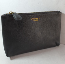 OSPREY LONDON Leather Make Up Bag Black Monogram Logo Travel/Cosmetics Bag
