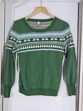 Henry Holland Womens Jumper 14 Green Sheep Fair Isle Angora Blend Knit