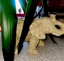 Imitation Woven Rattan Model Resin  Lucky Elephant.  11” X 3.9” X 7” (L.W. H.)