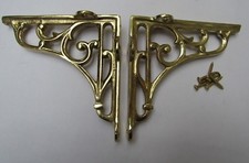 5" PAIR OF BRASS ON IRON  Victorian scroll ornate shelf support wall brackets