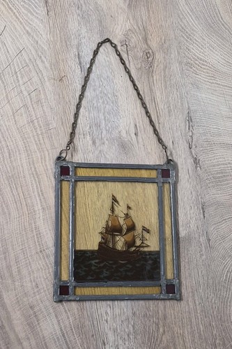 Vintage stained glass - glass, panel