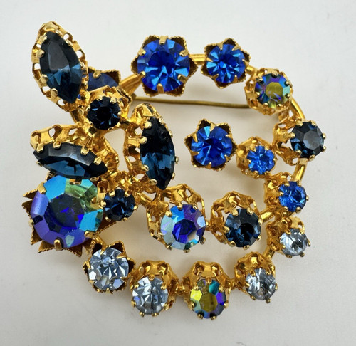 Vintage austrian brooch blue - vintage,