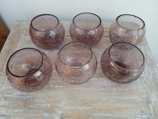 set of six rose pink crackle glass tealight holders
