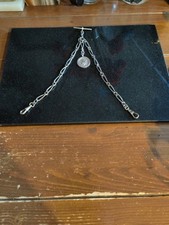 Antique Silver ColourDouble Trombone Link Albert Chain And Solid Silver Fob 15" 