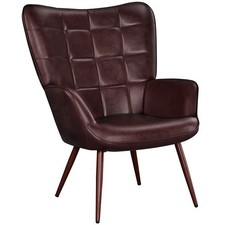 Armchair Mid-century PU Leather Accent Chair with High Back Chestnut Brown