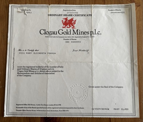 Clogau gold mines c share - gold,