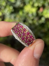 9ct Ruby & Diamond Exceptional Large Vintage Cluster Ring 5 Grams
