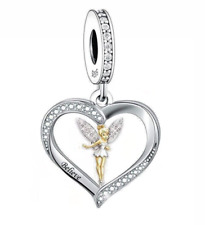 Believe Fairy Pixie Love Heart Wings Tinkerbell Dangle Charm Sterling Silver 925