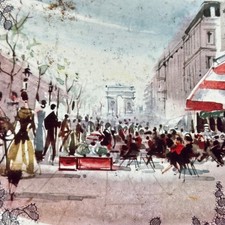 Vintage French Round Empty Metal Belin Biscuit Tin With Traditional Paris Scene