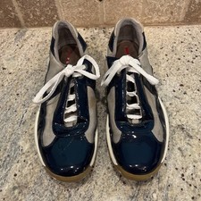 Prada America’s Cup Men 11.5 M US Royal Blue Patent Leather Silver Italy Made