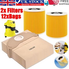 12 Dust Bags & 2 Filter for Karcher WD2 WD3 A2004 NV3 Wet Dry Vacuum Cleaner UK