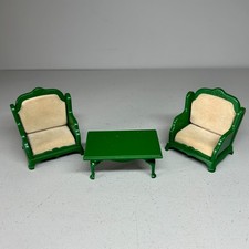 Vintage Sylvanian Families Living Room Green Chairs and Table Furniture Set