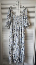 Primark Dress Size 16 UK Floral White Blue  Flowers Print