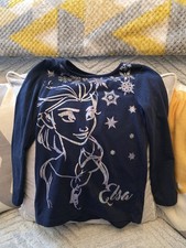 Age 5-6 Navy And Silver Frozen Elsa Long Sleeve Tshirt