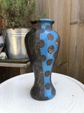 Unique Signed Raku Vase Blue