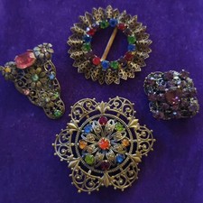 Vintage Lot x4 Antique Art Deco Multicolour Ornate Czech Glass Filigree