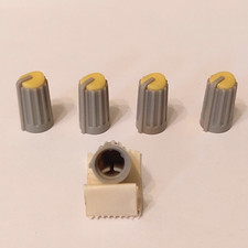 5 x Light Grey Mixer Knob with Yellow Top - D Shaft, Behringer - 10mm At Base
