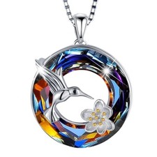 Humming Bird Spirit Animal Crystal Circle Necklace Pendant + Free Gift Bag
