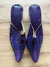 Moroccan Babouche Slippers Purple Beaded Size 5 – Worn – Traditional Shoes