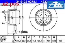 X2 PCS FRONT BRAKE DISC SET LEFT & RIGHT 24.0122-0278.1 ATE I