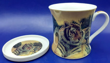The Leonardo Collection tiger print, Fine China Mug With Lid/ Coaster