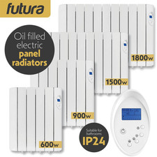 Futura Oil Filled Electric Heater Panel Wall Mounted Radiator 24/7 Timer White
