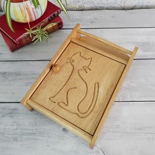 Wooden Wall Mounted 6 Hook Key Cupboard With Shelf Light Wood Cat