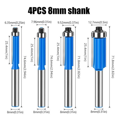 8mm shank straight - 8mm, flush