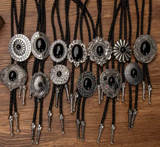 Unisex  Bolo Ties with Silver Alloy  Buckle & Black Stones Western    8 Styles