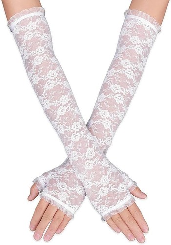 White lace fingerless long - ,