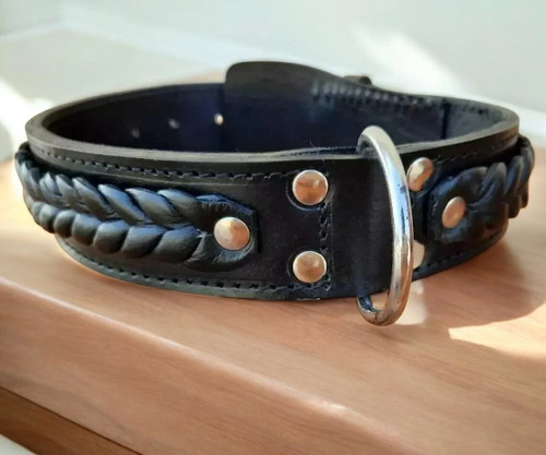 Black leather dog collar - leather,